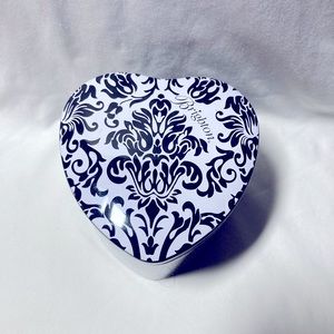 Brighton Heart-Shaped Black White Damask Tin Container Gift Box Empty